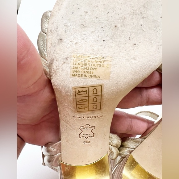 Tory Burch Womens Tibi Metallic Sparkly Gold Puffed Up Strappy Sandal Size 8 - Picture 8 of 10